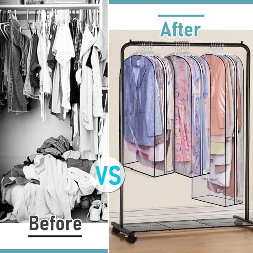 MISSLO 10" Gusseted All Clear Garment Bags for Hanging Clothes 40"+60" Suit Bags for Closet Storage Dresses Protectors for Shirts, Coats, Gowns, 3 Packs - Image 7