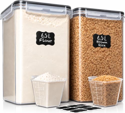 2 PC [7 Qt/ 6.5L/ 220 Oz] Large Flour Storage Containers with Airtight Lids by WhiteFeather