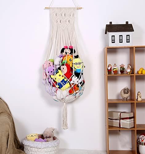 Stuffed Animal Hammock Wall Hanging Net for Stuffed Animal Storage Plush Toy Holder Macrame Toy Display for Boho Kidroom Decor Nursery Organizer (Cream) - Image 2