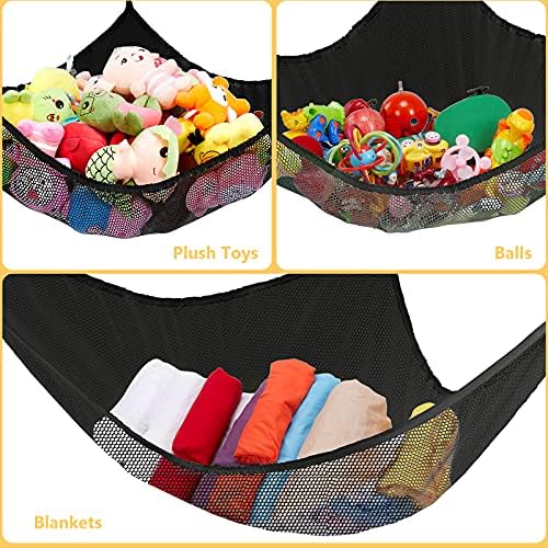 Stuffed Animal Net or Hammock, Stuffed Animal Net, Jumbo Toy Net Hammock for Stuffed Animals Wall Sling Corner Extra Large Kids Children Mesh Toy Net Organizer (Black 2 Pack, 83 Inch) - Image 4