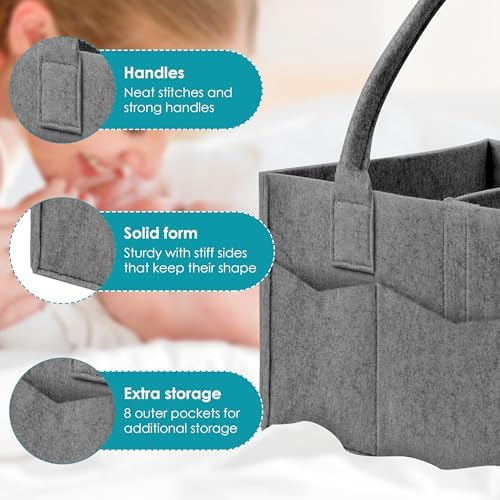 Cute Castle 2 Pack Diaper Caddy Organizer - Portable Baby Caddy Organizer with Handle, Nursery Storage Bin and Car Organizer for Girls, Boys - Baby Gift Basket - Dark Grey - Image 7
