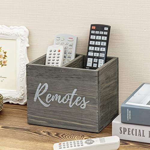 MyGift Gray Wood Remote Control Holder, 2 Compartment Media Caddy - Image 3