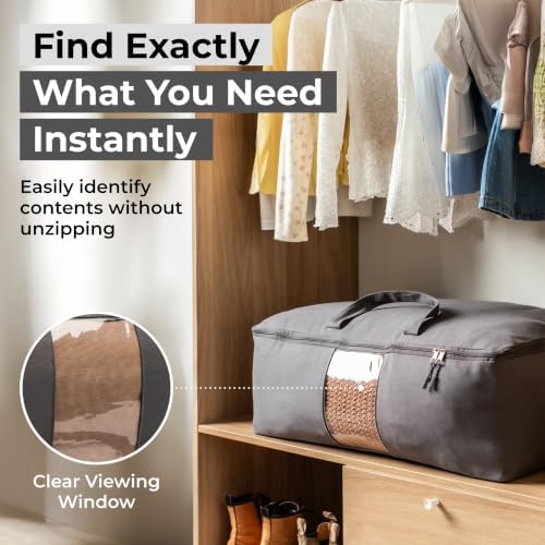 Soft Canvas Storage Bags with Zipper. Thick Breathable, 1pc King/Queen Comforter Organizer. Four Carrying Handles and Window. Large 25x19x9in Bag for Sheets Blankets Bedding Pillows, Clothes (Grey) - Image 5
