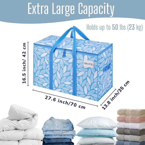 VENO 8 Pack Heavy Duty Moving Bags, Extra Large Storage Bags with Reinforced Handles & Strong Zippers, Foldable & Reusable Moving Box Alternative for Clothes & Dorm Storage - Image 4