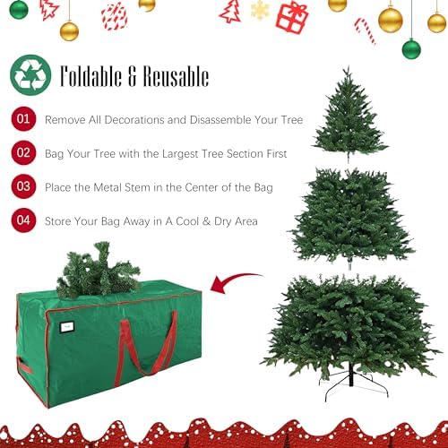 Cosy Family 9 ft Christmas Tree Storage Bag - Durable Heavy Duty Extra Large Artificial Xmas Holiday Tree Bag with Reinforced Handles and Dual Zippers Wide Opening - Green - Image 3