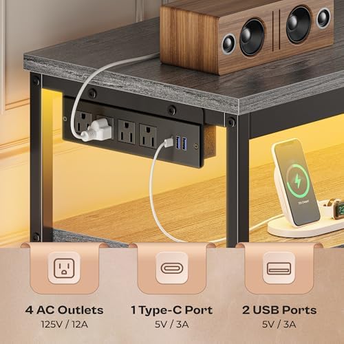 Huuger LED TV Stand for Bedroom, 55 Inch Fabric Dresser with Power Outlets, Entertainment Center for 60, 55, 50 Inch TV, 6 Drawer Dresser for Bedroom, Chest of Drawers with Shlef, PU Leather, Grey - Image 5