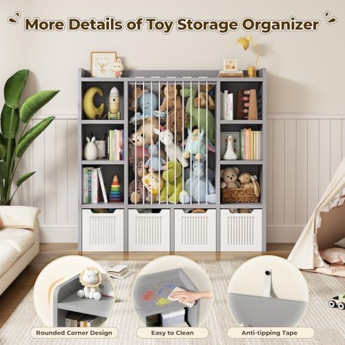 Toy Storage Organizer with Stuffed Animal Storage, Grey - Image 5