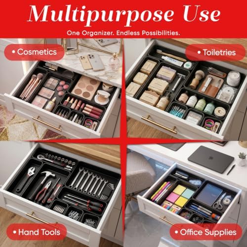 Interlocking Drawer Organizer Bins 8 Pcs, Desk Drawer Organizer Tray Set - Image 4