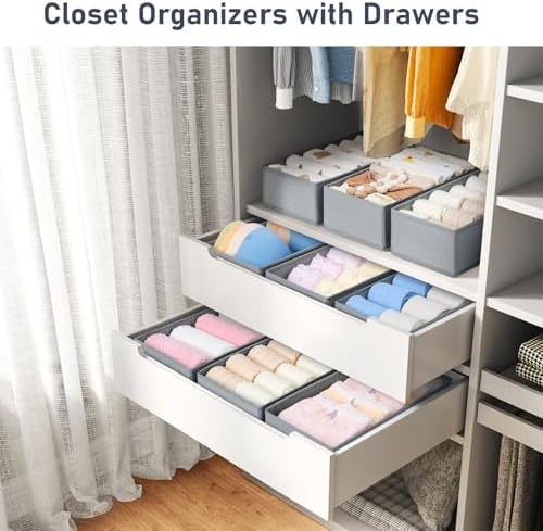 DIMJ Drawer Organizer Clothes - Underwear Organizer Small Sock Organizer Closet Organizers and Storage Box Dresser Drawer Dividers for Baby Clothes,Bra,Socks, Belt, Tie, Set of 12, Grey - Image 3