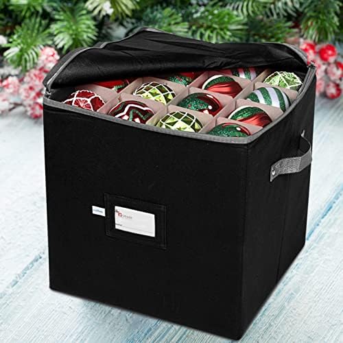 Christmas Ornament Storage Box, 4 Individual Trays Xmas Storage Container, Fits 64 Ornaments Decoration Balls, Constructed of Durable 600D Oxford Material (Black) - Image 2