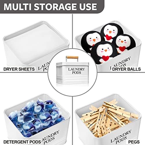 Calindiana Modern Farmhouse Metal Laundry Pods Holder Container with Lid for Laundry Room Decor and Accessories and Space Saving Organization and Storage, Holds 81 Laundry Pods, White - Image 5