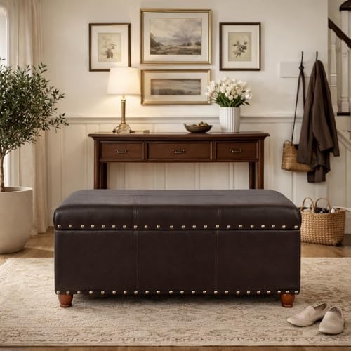 HomePop 40" Faux Leather Storage Cocktail Bench - Espresso - Image 2