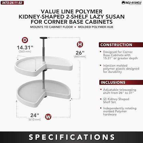Rev-A-Shelf 24" Kidney Shaped Dual Tier Lazy Susan for Corner Base Cabinets - Image 5
