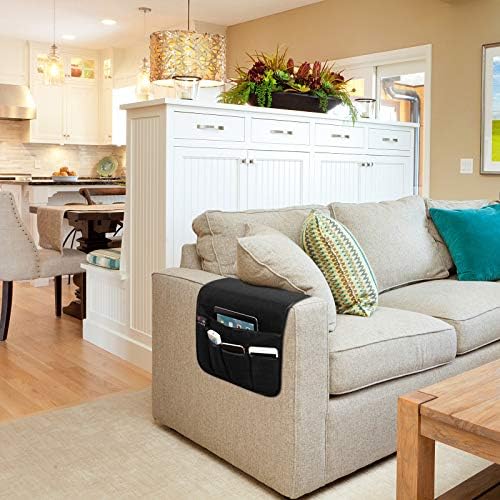 Sofa Armrest Organizer Non-Slip Remote Control Holders for Recliner Couch Chair Armchair Caddy with 5 Pockets for Table,Cell Phone,Ipad,Magazines,Books (Black, 13 x 35 Inch) (Pack of 2) - Image 5
