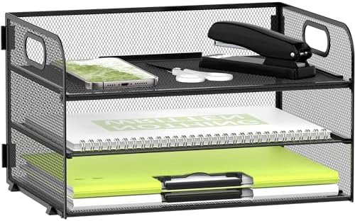 DALTACK 3 Tier Paper Organizer for Desk, Sliding Paper Trays, Black by DALTACK