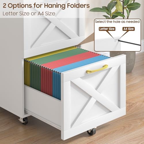 Halitaa Farmhouse 2 Drawer Small File Cabinet with Wheels, White - Image 5