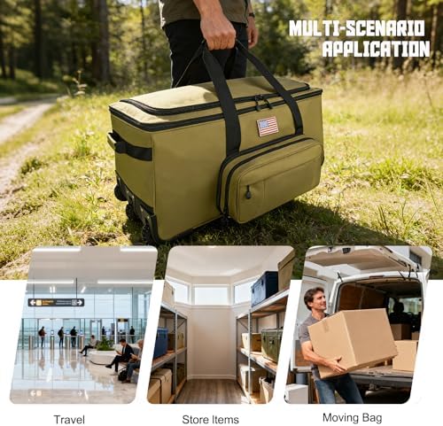 150L Large Rolling Duffle Bag with Wheels, Heavy Duty 32'' Tri-Wheel Gear Hauler for Camping,Moving Sports Equipment,Military & Airline Checked Bag Approved,Khaki - Image 4