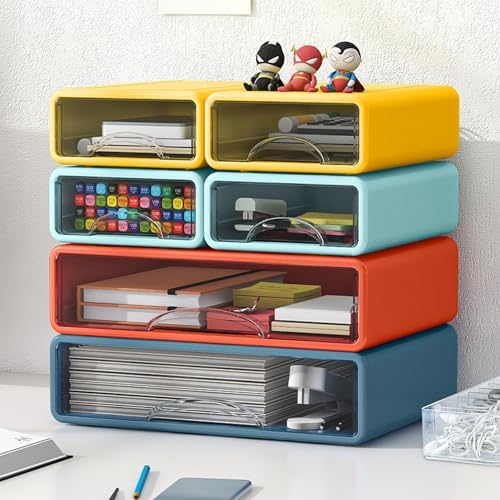 Desk Organizer with Drawers, Stackable Storage Drawers with Compartments Desktop Organization for Office Supplies, Makeup, Pencils, Tape, Erasers, Paperclips, Chargers (2S2M) - Image 2