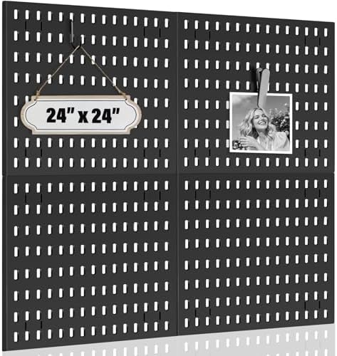 AKTOP Modular Plastic Peg Board Wall Organizer, 4 Pack, 12"x12", Black by Buynow