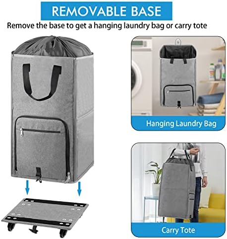 Laundry Hamper with Wheels, Bukere Large Rolling Laundry Basket with 4 Casters and 2 Handles, Collapsible Freestanding Wheeled Laundry Bag for Clothes, Laundry Room, Bathroom, Apartment, College - Image 4