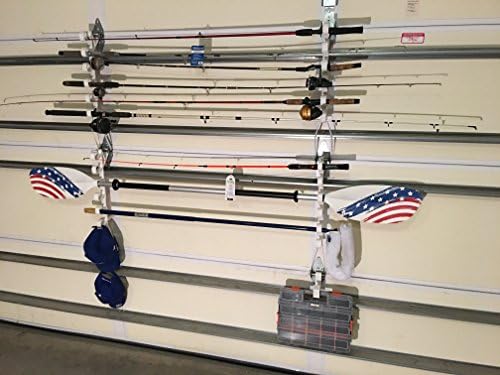 Storage Rack for Garage Doors with Hooks for Fishing Rods, Kayak Paddles and More by Unknown