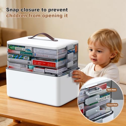 MOPUP 4-Tier Medicine Craft,Sewing,Art,Organizer Storage,Portable Latch Bin with Lid and Leather Handle,Pill Bottle, First Aid,Comes with a 7-Day Pill Organizer,A Household Essential - Image 6
