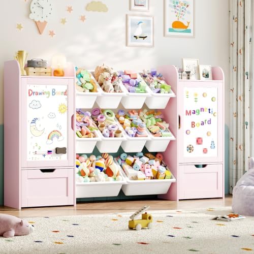 66" W Kids Bookshelf with Storage, 5-in-1 Toy Storage Organizer, Wooden by VortinT