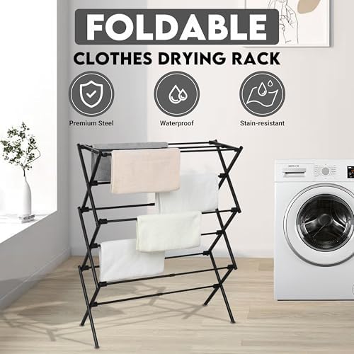 ZOES HOMEWARE Clothes Drying Rack,Collapsible Drying Rack Clothing, Black - Image 2