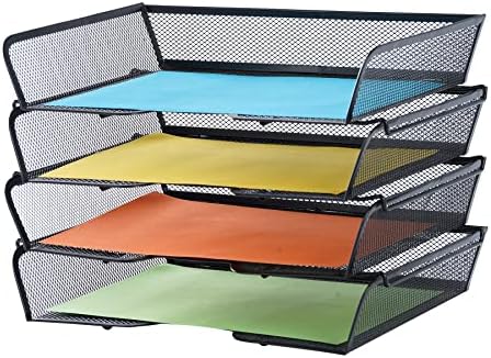 4 Tier Mesh Stackable File Trays Letter Trays,Black by Mknana