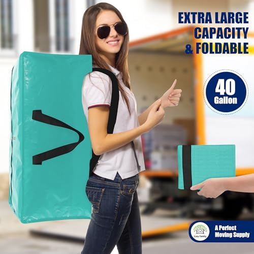 Cosy Family 8 Pack Heavy Duty Extra Large Moving Bags with Backpack Straps - Strong Handles & Zippers, Storage Totes For Space Saving, Fold Flat, Alternative to Moving Box (40 gal, Aquamarine) - Image 7
