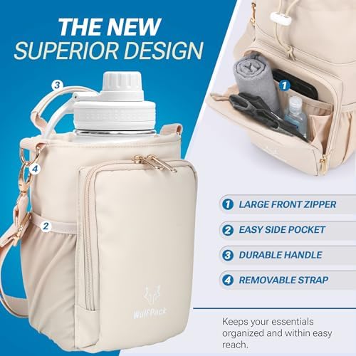 WulfPack Magnetic Gym Bag, Magnetic Bottle Bag, Water Bottle Carrier Holder with Large Phone Pockets, Large Pockets, Gym Bag, Work, and Sports (Crème) - Image 5