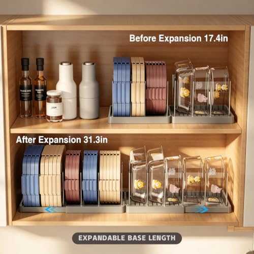 Magheo 2 Pack Expandable Food Storage Container Lid Organizers, 31.3" Pots and Pans Organizer Under Cabinet with 12 Adjustable Dividers Pot and Pan Lid Holders Rack Inside Cabinet(Gray) - Image 4