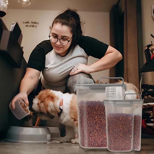 LEAWALK 3+5Lbs Airtight Dog Cat Pet Food Storage Container (Clear Grey) - Image 7