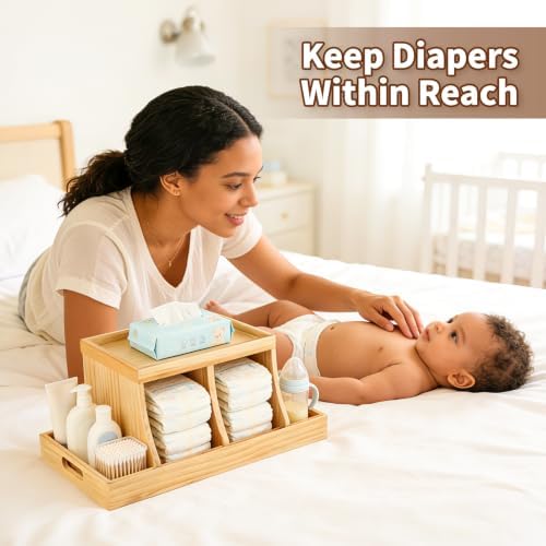 Three colors Diaper Organizer, Wooden Diaper Caddy Organizer, Changing Table Organizer, Diaper Storage Organizer, Nursery Baby Organization (Brown) - Image 3