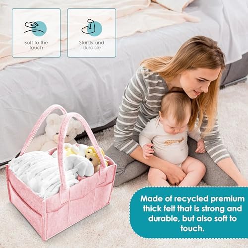 Cute Castle 2 Pack Diaper Caddy Organizer - Portable Baby Caddy Organizer with Handle, Nursery Storage Bin and Car Organizer for Girls, Boys - Baby Gift Basket - Pink, Large - Image 4