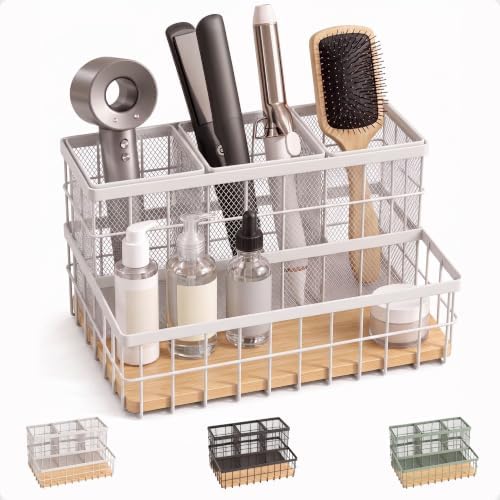 Hair Tool Organizer Countertop, Breathable Metal & Bamboo, Heat-Resistant by HBDesignCo