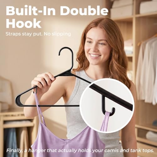 HOUSE DAY Black Plastic Hangers 16 Pack, Slim Space-Saving Clothes Hangers - Image 4