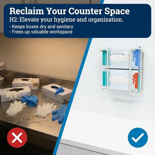Glove Box Holder Wall Mount Dispenser for 2 Boxes, Powder Coated Metal Rack for Disposable Gloves and Tissue, Organizer for Kitchen, Lab, Garage, Hardware Included, White - Safety Supply Mart - Image 5