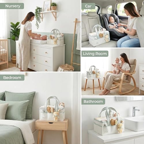 PeraBella Diaper Caddy Organizer with Handle, Baby Shower Gifts Basket Bag, Registry Search Must Haves Items, Nursery Storage Organizer for Newborn Girl Boy, Baby Bag Essentials, Car Diaper Caddy Cart - Image 3