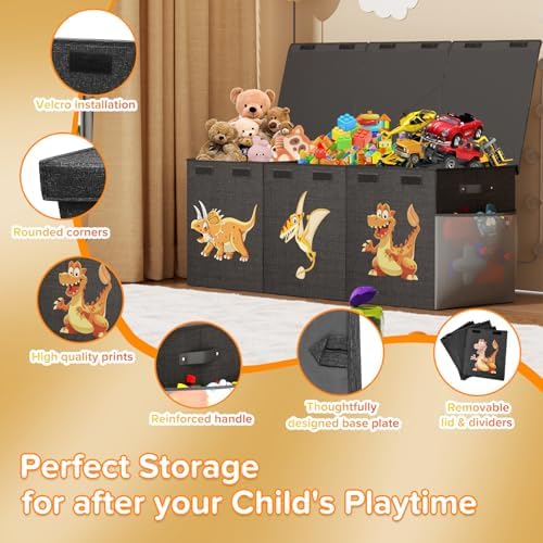 Extra Large Toy Box Chest, Collapsible Sturdy Toy Storage Organizer Boxes Bins Baskets Dinosaur Kids Toy Chest Bin with Lids for Boys Girls Living Room Playroom Bedroom Nursery 41"x14"x16" Black - Image 5