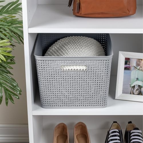 Sterilite Tall Basket, Woven Plastic Storage Organizer Bin, Cement, 18-Pack - Image 4