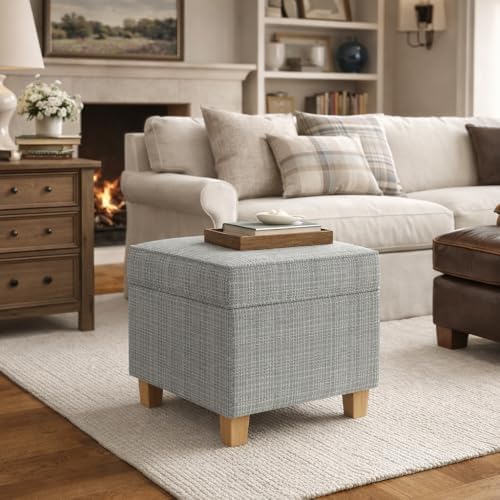 HomePop 18" Classic Square Storage Ottoman - Sage Mini Grid Pattern - Image 4