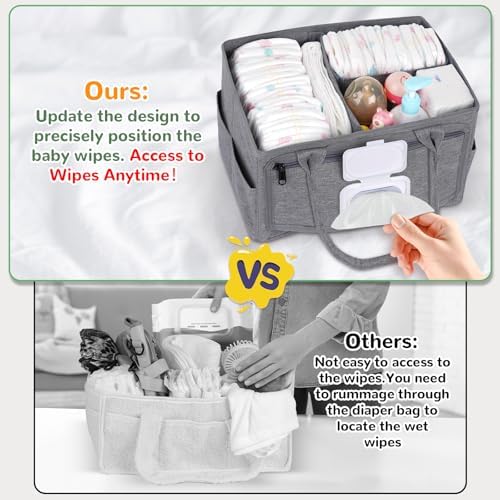 Volnamal Diaper Caddy with Wipe Dispenser One-Handed Access, Grey - Image 3