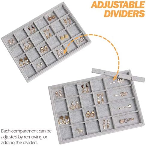 DIOMMELL Set of 4 Stackable Velvet Jewelry Trays Organizer, Jewelry Display Storage Box Showcase Holder Dresser Drawer Organizer for Earring Necklace Bracelet Ring Accessary, Grey - Image 5