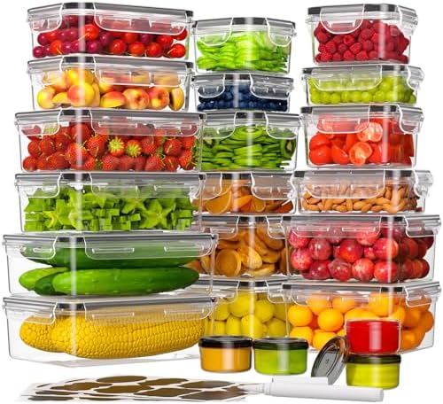 KEMETHY 44-Piece Food Storage Containers with Lids(22 Containers & 22 Lids), Plastic Food Containers for Pantry & Kitchen Storage and Organization, BPA-Free, Leak Proof, Reusable with Labels & Pen by KEMETHYFocusesonCreatingEfficientStorageProductswithQualityMaterials