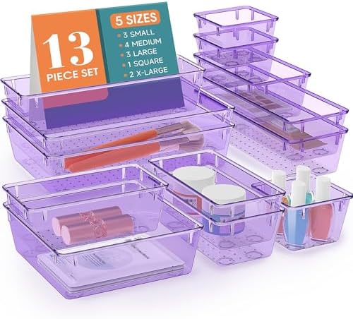 13 PCS Drawer Organizer Set, 5 Size Bathroom and kitchen organizer Trays by StorMiracle