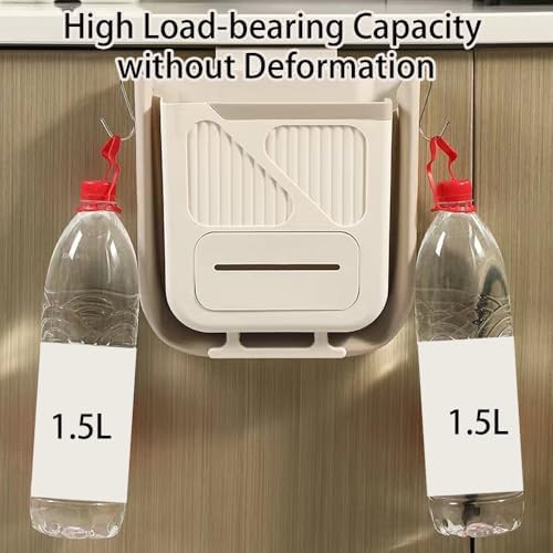 Hanging Trash Can for Kitchen Cabinet Door with 120 Garbage Bags, 1.6 Gallon Collapsible Trash Bin for Under Sink, Bathroom, Car, RV, Office (SmallCream) - Image 5