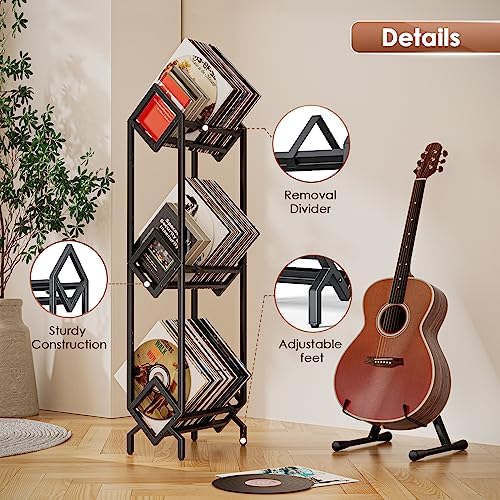 Vinyl Record Storage Rack, Record Holder 260-280 LP Storage Shelf Display Stand for Albums Books Magazines Files, Black Metal - Image 3