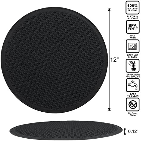 Silicone Microwave Mats, 12" Extra Large Multi-Use Microwave Mat Heat Resistant Silicone Trivet Mat Pot Holders Hot Pads for Kitchen, Silicone Cover Pad for Microwave Oven Hot Pot Pans, Black 2Pack - Image 6
