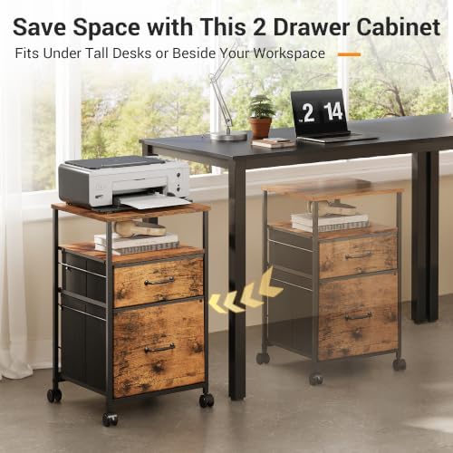 DEVAISE 2 Drawer Mobile File Cabinet, Fabric Vertical Filing Cabinet - Image 3